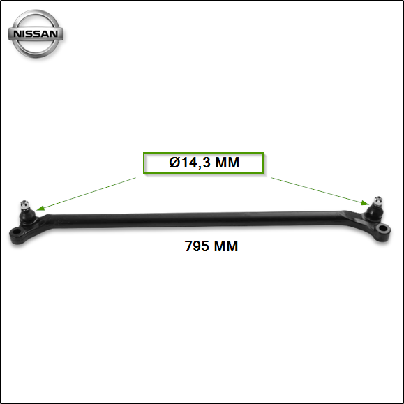 BARRA CENTRAL DE DIRECCION NISSAN PICK UP D22/FRONTIER 4X4 - Ø14,3 - Ø16,3 - Ø33 - L=795 ( CTR-12070)
