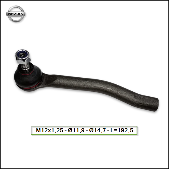 EXTREMO DE DIRECION IZQUIERDO NISSAN SENTRA 13/... - M12x1,25 - Ø11,9 - Ø14,7 - L=192,5