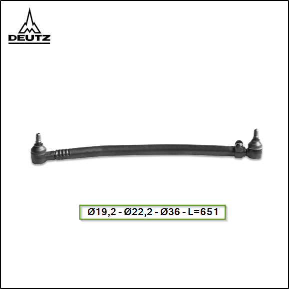 BARRA DE DIRECCION DEUTZ AGRALE 4500 - 5000 - 7000 - 7500 - 8500 - Ø19,2 - Ø22,2 - Ø36 - L=651