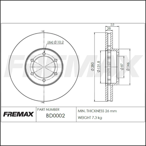 DISCO DE FRENO DEL KIA BESTA (VENTILADO) 280 mm 1997/2000.