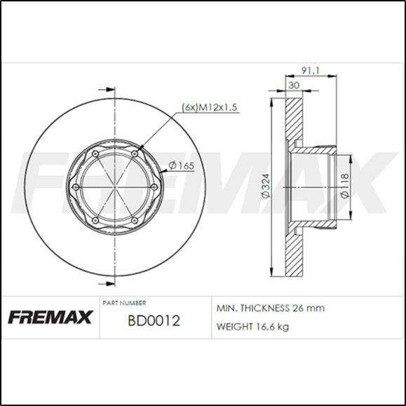 DISCO DE FRENO DEL MERCEDEZ BENZ 710-812-81-814-912-913-914 -SOLIDO 324 mm
