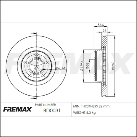 DISCO DE FRENO DEL SUBARU LEGACY(|) (1.8--2.0-2.2-4WD/IMPRESA (1.6-1.6 4WD) VENTILADO 260 MM
