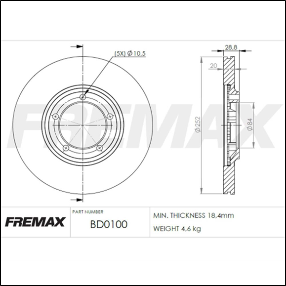 DISCO DE FRENO DEL HYUNDAI H-100 95/... (VENTILADO)