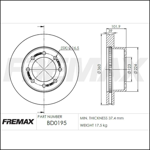 DISCO DE FRENO DEL DODGE RAM 2500 09/...  (D.360 MM-VENTILADO)