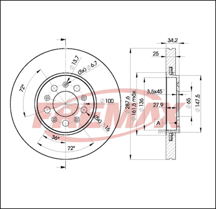 DISCO DE FRENO DEL LEON/TOLEDO II/BORA/GOLF (VENTILADO)