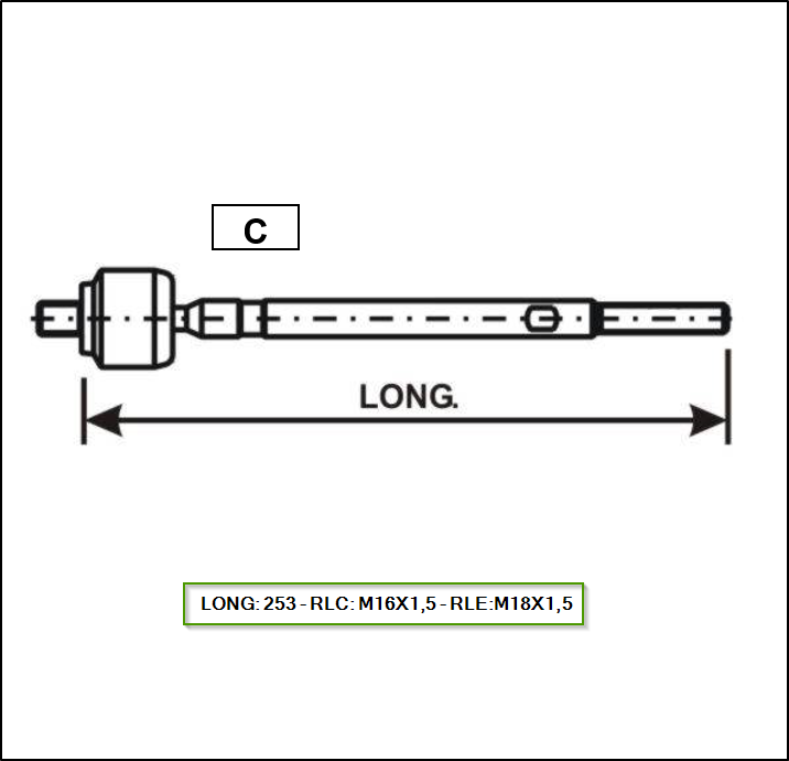ART. AXIAL  (PRECAP) -RENAULT MASTER III 2013/ - TIPO C - LONG: 253 - RLC: M16X1,5 - RLE:M18X1,5