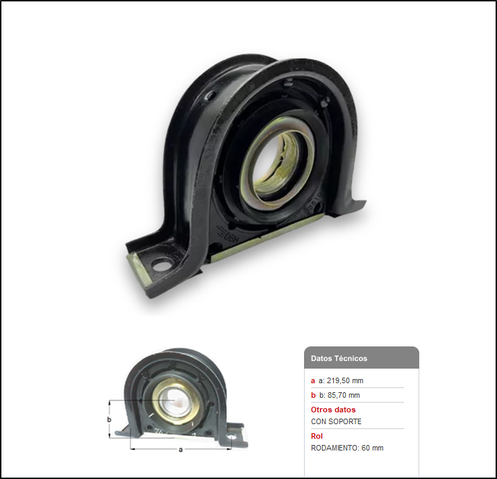 CENTRO CARDAN IVECO CAVALLINO CURSOR EUROCARGO EUROTECH - MB 1632 / 1634 / 1728/51 / 1938 / 2432 /  AXOR RODAMIENTO Ø 60 MM