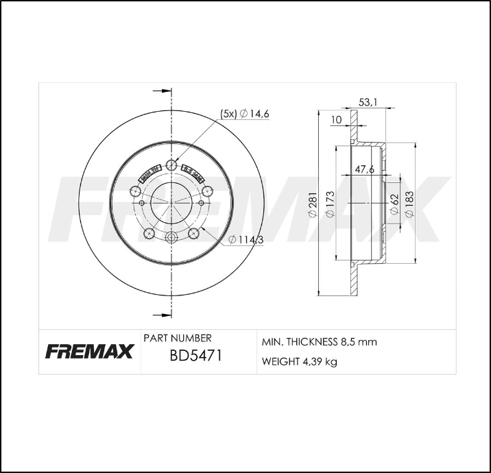 DISCO DE FRENO SÓLIDO TRASERO TOYOTA COROLLA CROSS 1.8 HIBRIDO CVT - 2.0 16V CVT - 2021/2024 Ø 281 MM