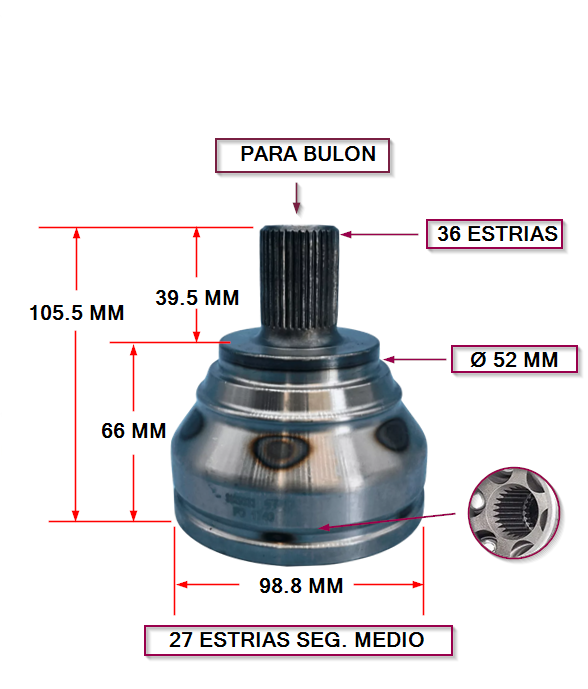 JUNTA HOMOCINETICA GOLF 1.4 TSI 14/... 36 X 27 X 52