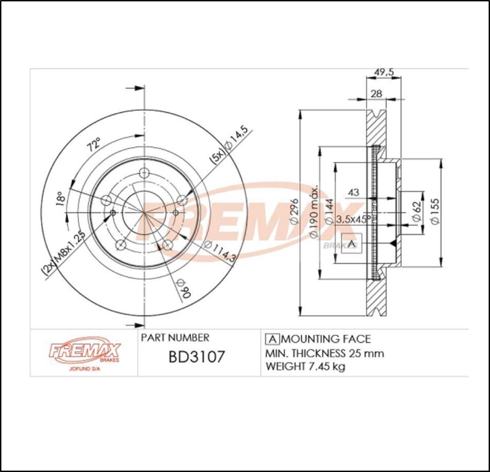 DISCO DE FRENO DEL TOYOTA CAMRY 07/09 (3.5-VENTILADO)