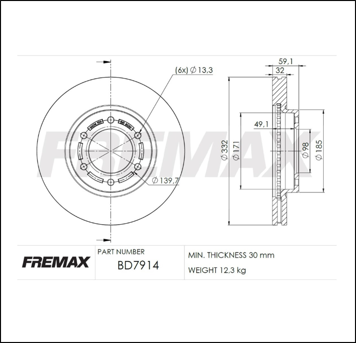 DISCO DE FRENO DELANTEROS FORD RANGER RAPTOR 2.0L BIT 4X4 10AT - 2019/2024 VENTILADOS