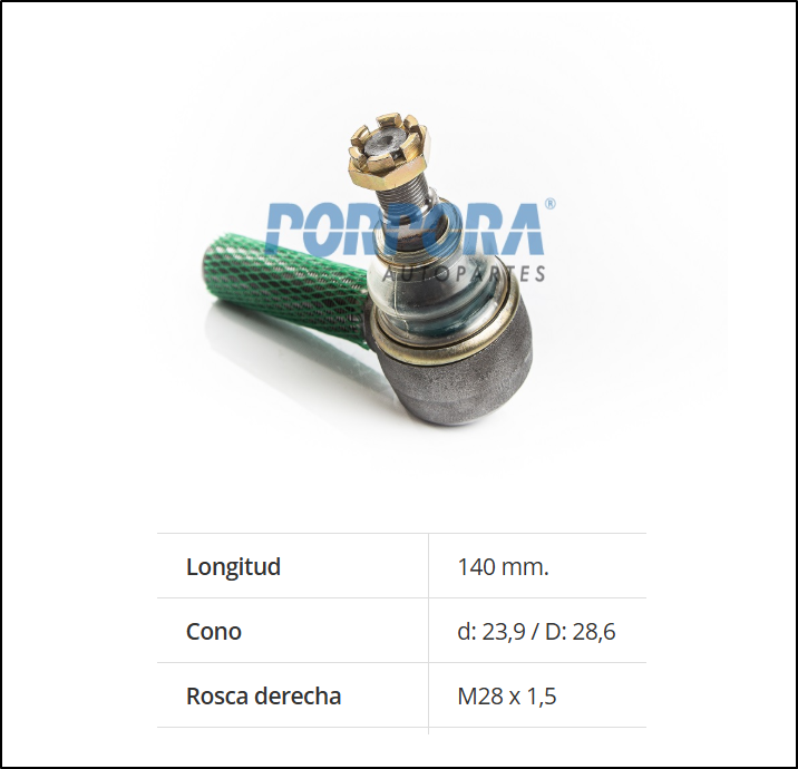 EXTREMO DE DIRECCION MB AXOR 1933 2035 2040 M28x1,5 RHT - Ø23,94 - Ø28,8 - L=141 MM