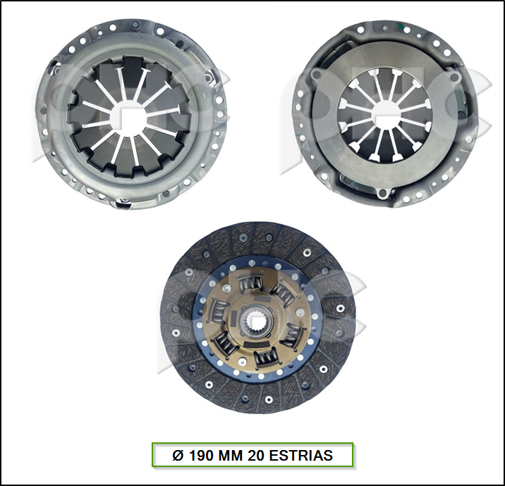 CONJUNTO DE EMBRAGUE LIFAN FOISON 1.3 16/... DISCO 190 MM X 20 ESTRIAS - PLACA 191 MM