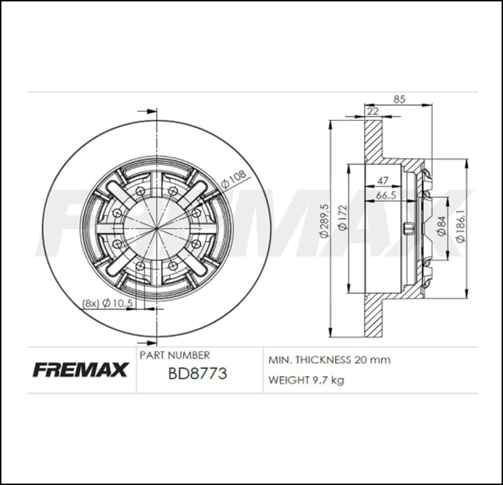 DISCO DE FRENO TRASERO IVECO DAILY 35.10/35.12/49.12/35 /NEW DAILY 96/99 (SOLIDO) Ø 289.5 MM