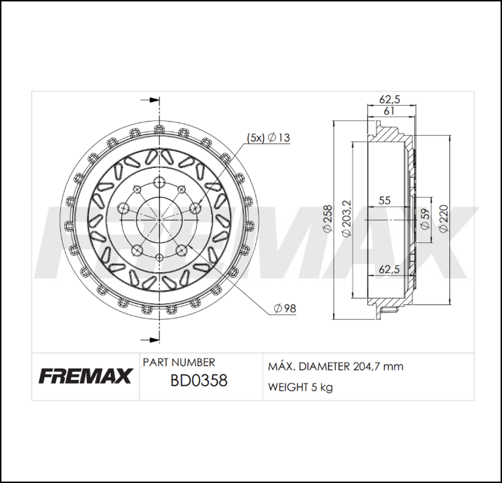 CAMPANA DE FRENO TRASERAS FIAT FASTBACK 1.3 2024/... Ø 203 MM
