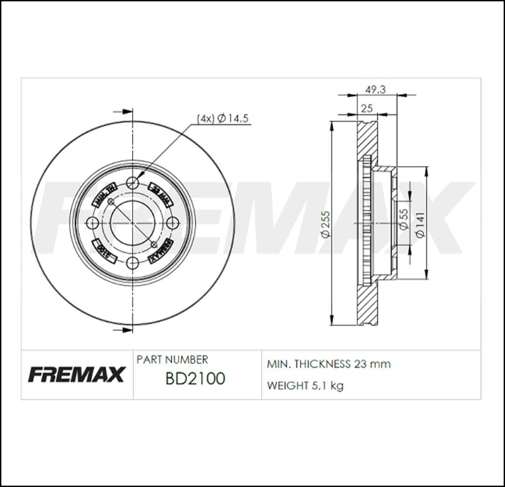 DISCO DE FRENO DELANTERO VENTILADO TOYOTA COROLLA (1.6)