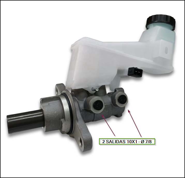 BOMBA DE FRENO D/C TOYOTA ETIOS 2 SALIDAS 10X1 Ø 7/8 - ALUMINIO CON DEPOSITO