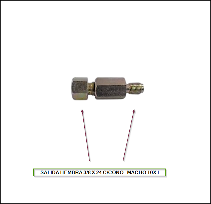 VALVULA PROPORCIONADORA AEREA FIAT PALIO - FORD ESCORT / FIESTA / KA / CHEVROLET CORSA CONEXION: HEMBRA 10X1 C/CONO - MACHO 10X1