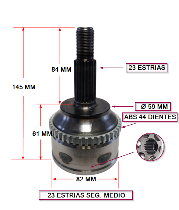 JUNTA HOMOCINETICA RENAULT KANGOO/CLIO II /MEGANE E: 23/ I: 23  ABS:44D SEG. MEDIO