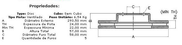 DISCO DE FRENO DEL SUBARU LEGACY OUTBACK 03/... (2.5L-3.0-V6)